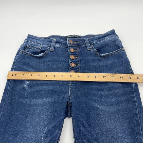 JUDY BLUE Jeans Mid Rise Skinny Fit Pant Women Size 26 Button Fly Distressed - Picture 7 of 11
